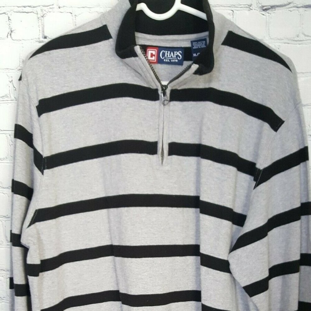 Chap's Men's Sweater XL Knit Quarter Zip Striped